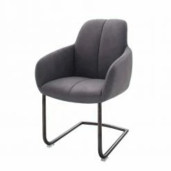 Armlehnen Polsterstuhl Mit Schwinggestell In Grau Jeffa Kunstleder (2er Set)