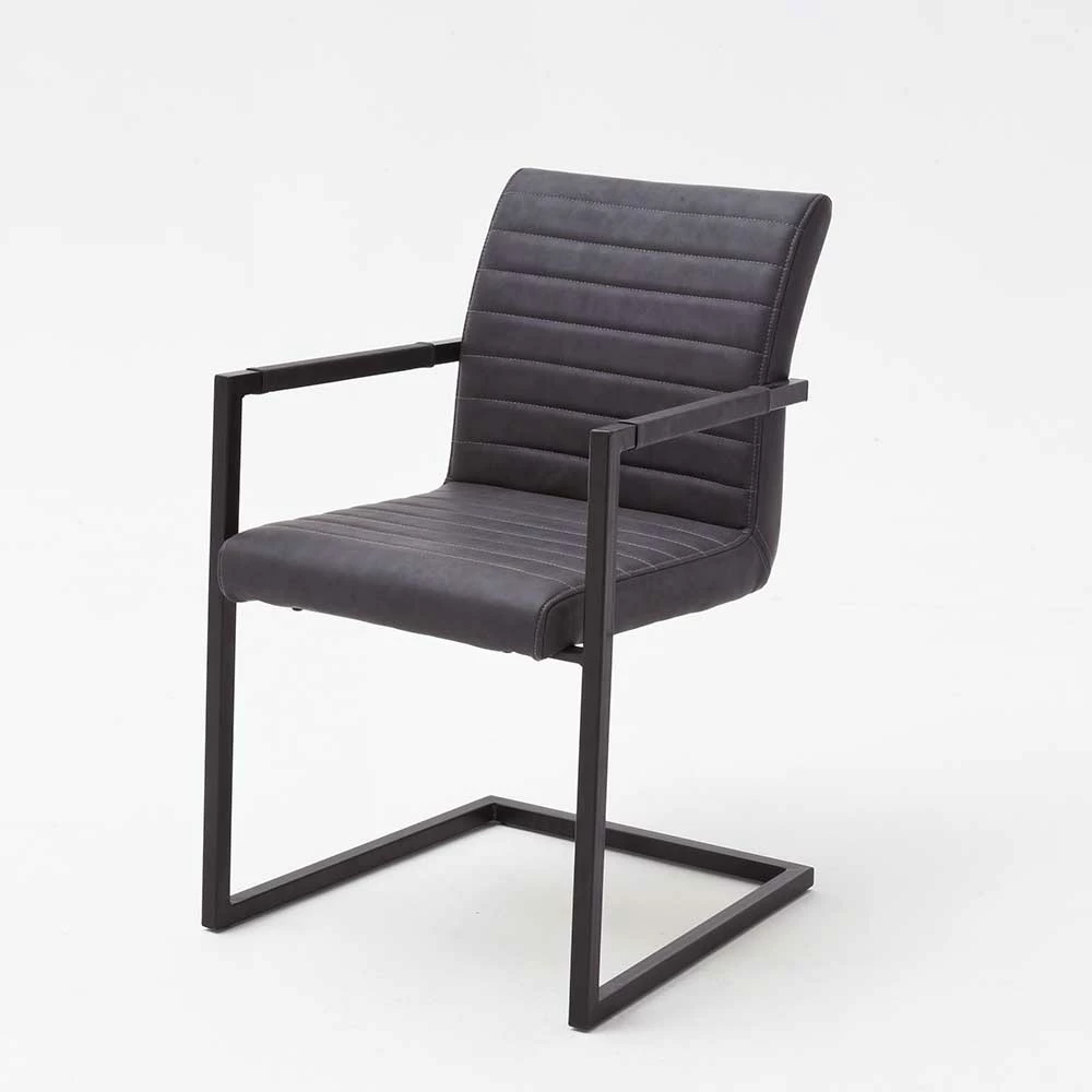 Armlehnenstuhl Mit Horizontaler Steppung Fenya Kunstleder Grau (4er Set) - Image 2