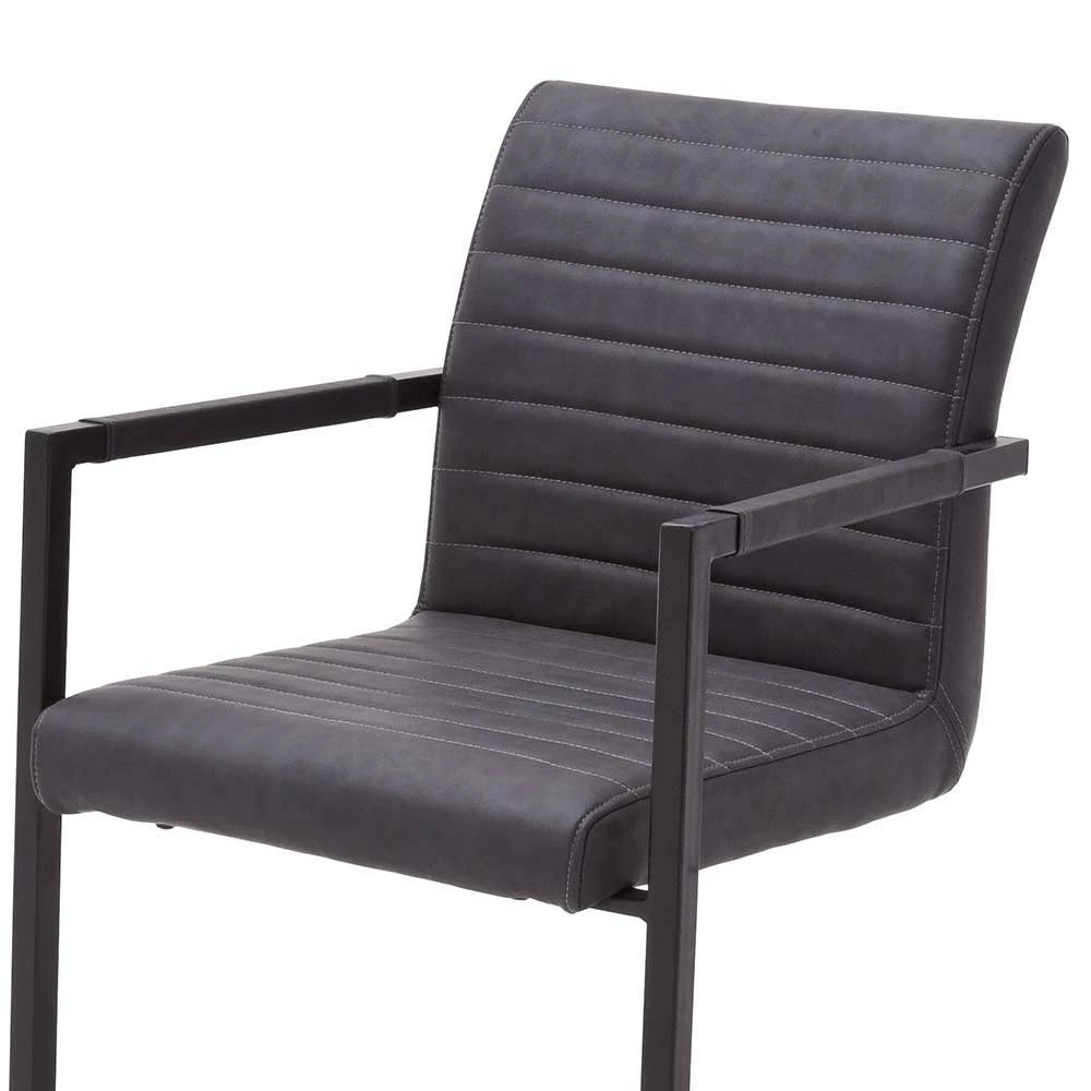 Armlehnenstuhl Mit Horizontaler Steppung Fenya Kunstleder Grau (4er Set) - Image 4