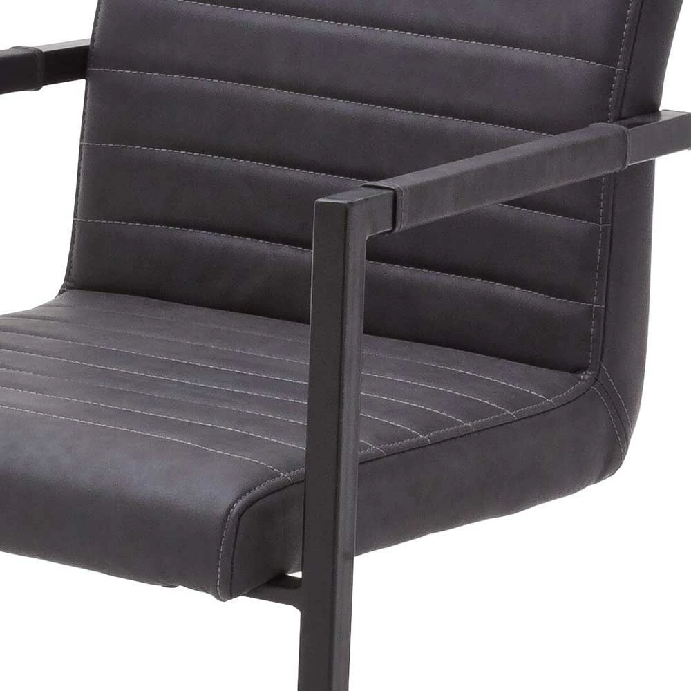 Armlehnenstuhl Mit Horizontaler Steppung Fenya Kunstleder Grau (4er Set) - Image 5