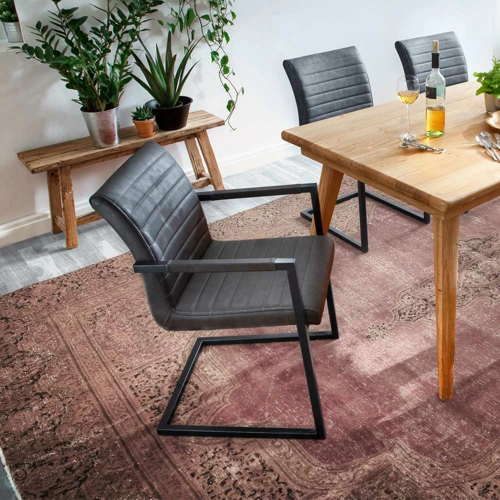 Armlehnenstuhl Mit Horizontaler Steppung Fenya Kunstleder Grau (4er Set) - Image 6