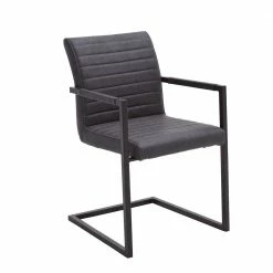 Armlehnenstuhl Mit Horizontaler Steppung Fenya Kunstleder Grau (4er Set)