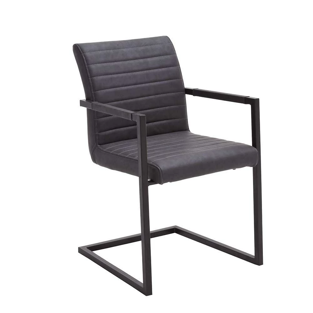 Armlehnenstuhl Mit Horizontaler Steppung Fenya Kunstleder Grau (4er Set)