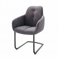 Armlehnstuhl Mit Schwinggestell Edelstahl Anthrazit Eberly & Kunstleder Grau (2er Set)