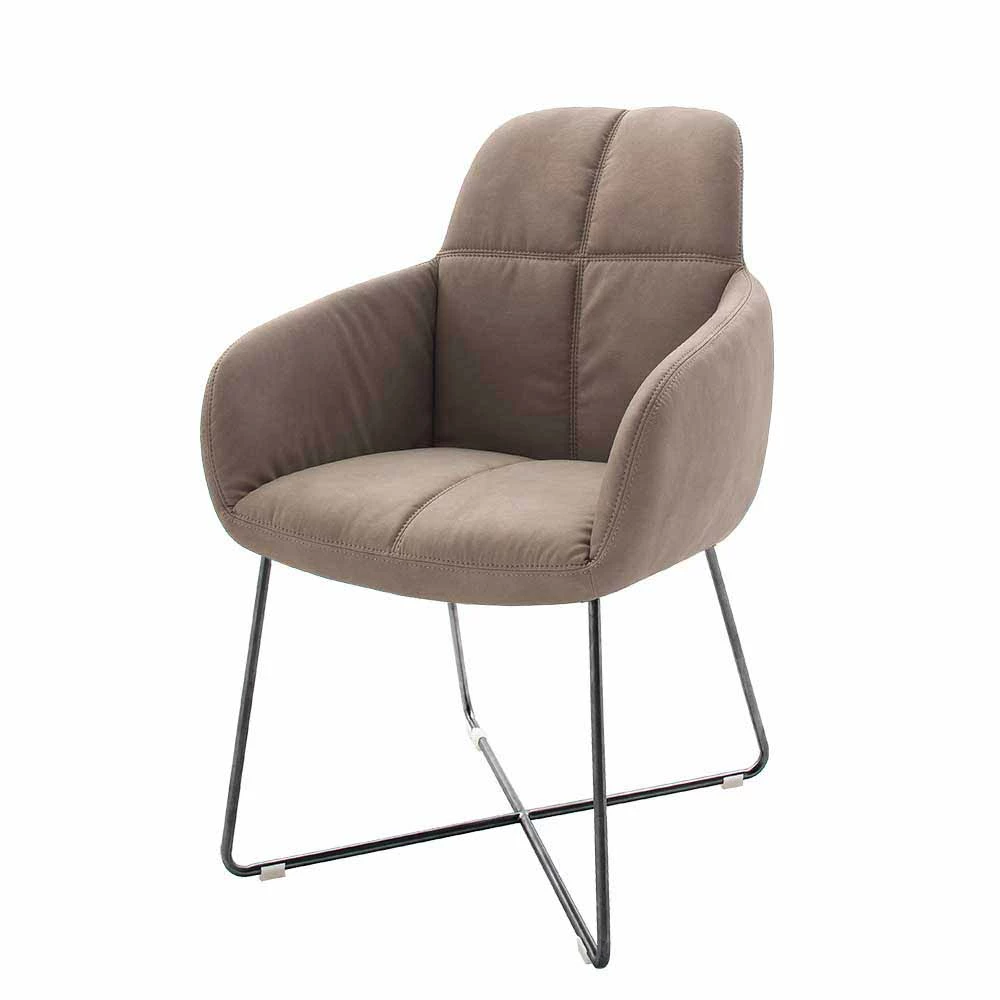 Bequemer Tischsessel Mit Kunstleder Schlammfarben Hyponios & Edelstahl (2er Set)
