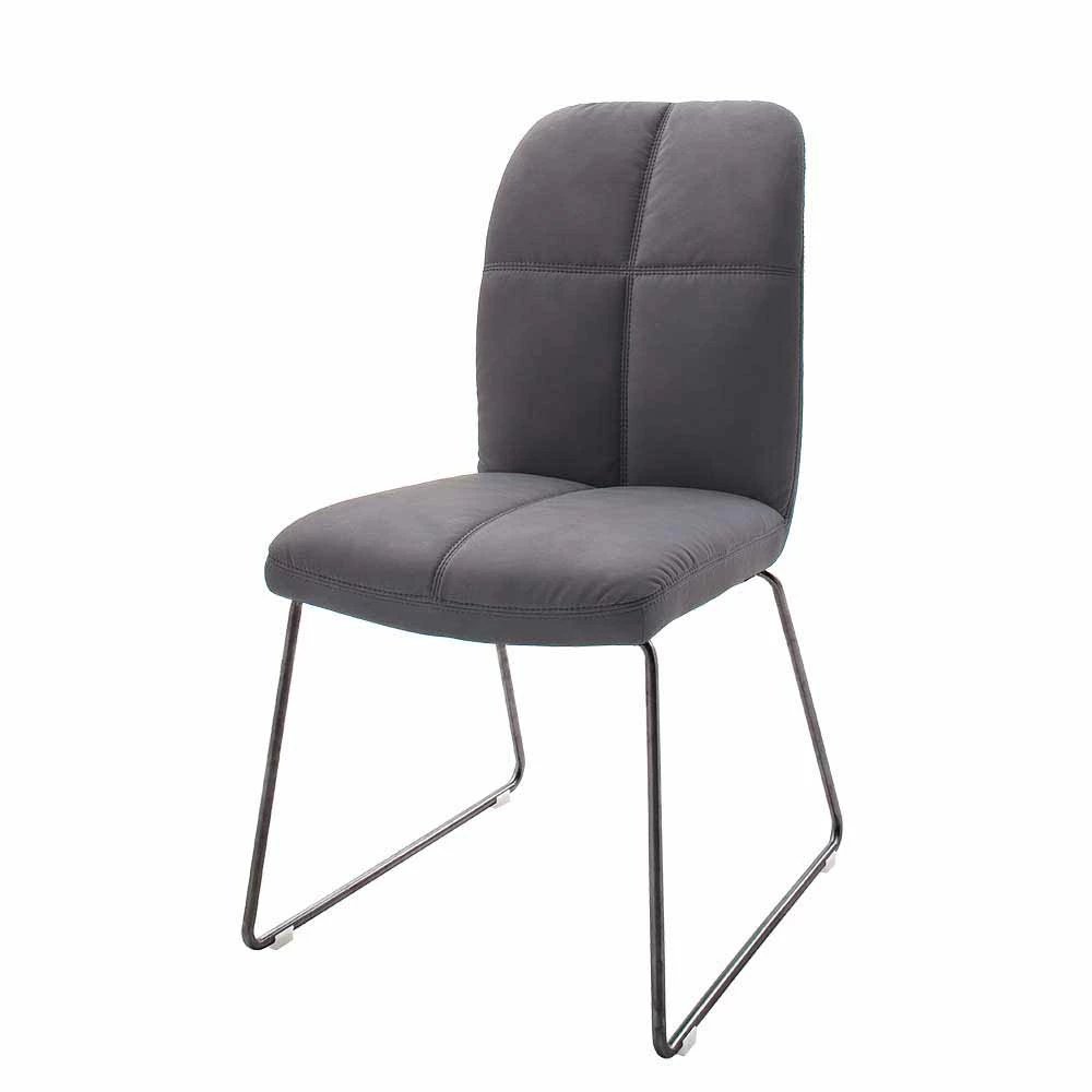 Bequemes Stuhl Set Mit Grauem Kunstleder Meran & Anthrazitfarbenem Edelstahl (2er Set)