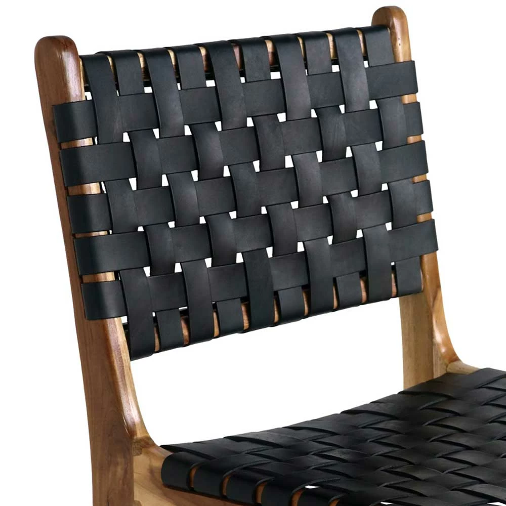 Design Esszimmerstühle Aus Leder Geflecht Schwarz - Nevis (2er Set) - Image 3