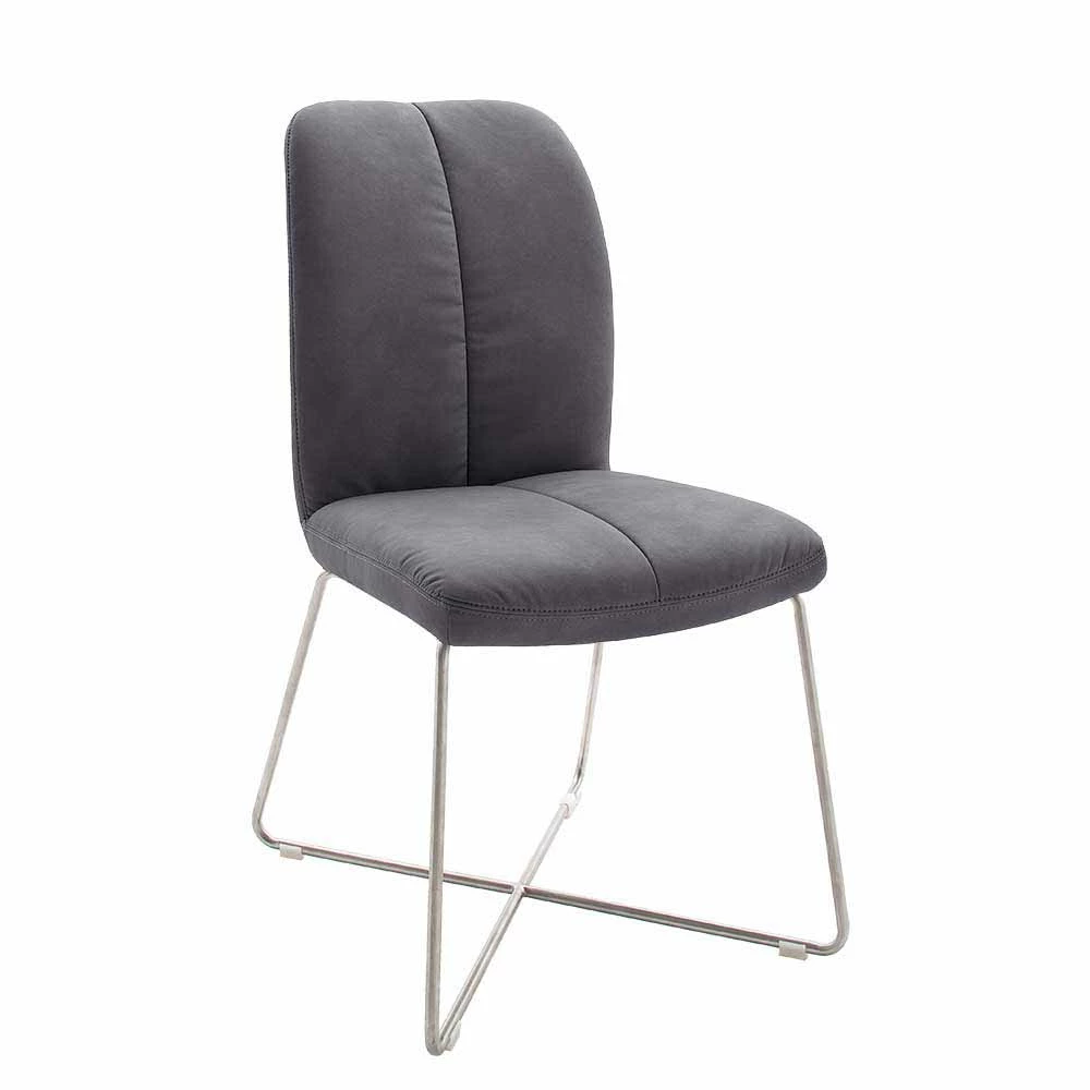 Designstuhl Mit Grauem Kunstleder Olive & Edelstahl Gestell (2er Set) - Image 2