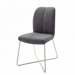 Designstuhl Mit Grauem Kunstleder Olive & Edelstahl Gestell (2er Set)