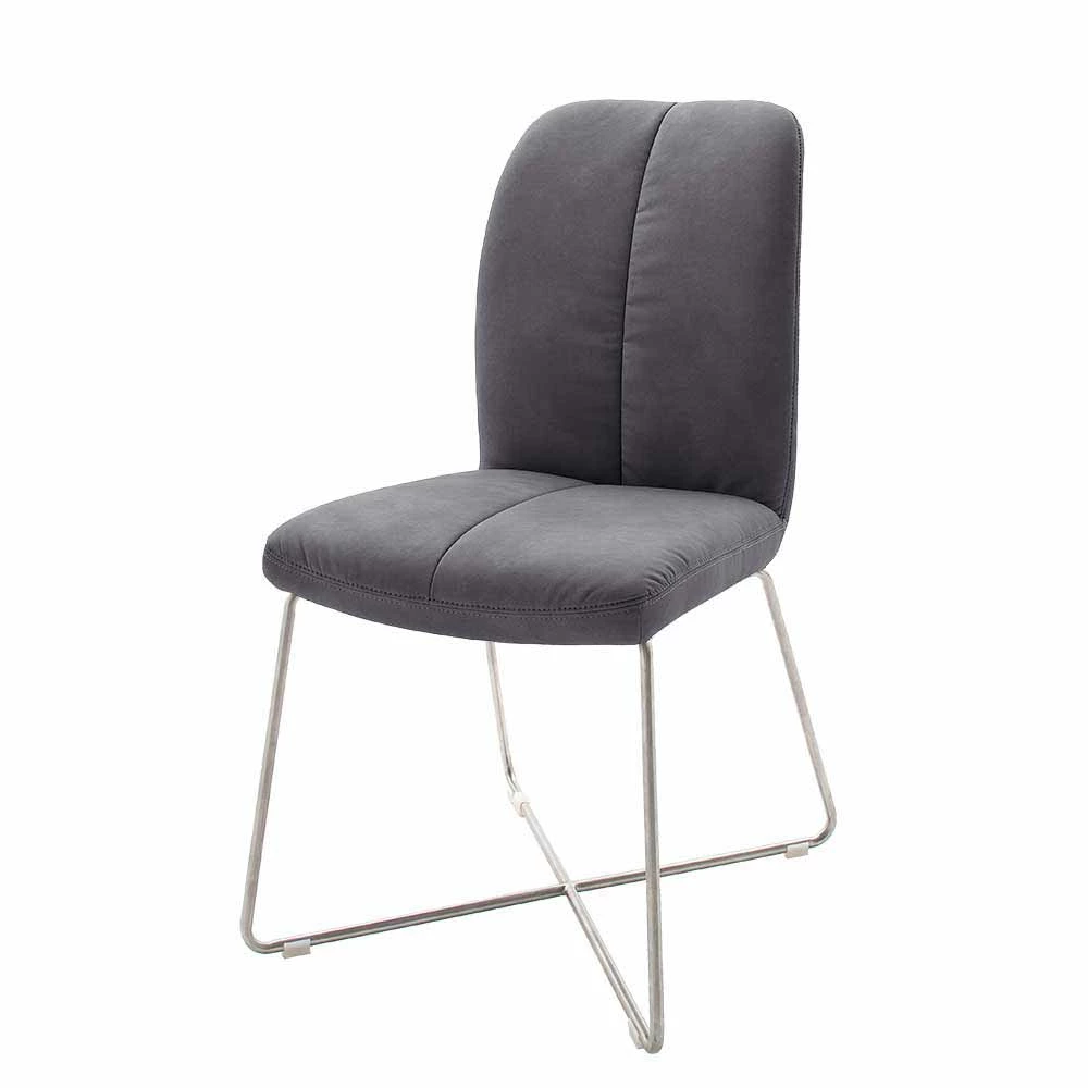 Designstuhl Mit Grauem Kunstleder Olive & Edelstahl Gestell (2er Set)