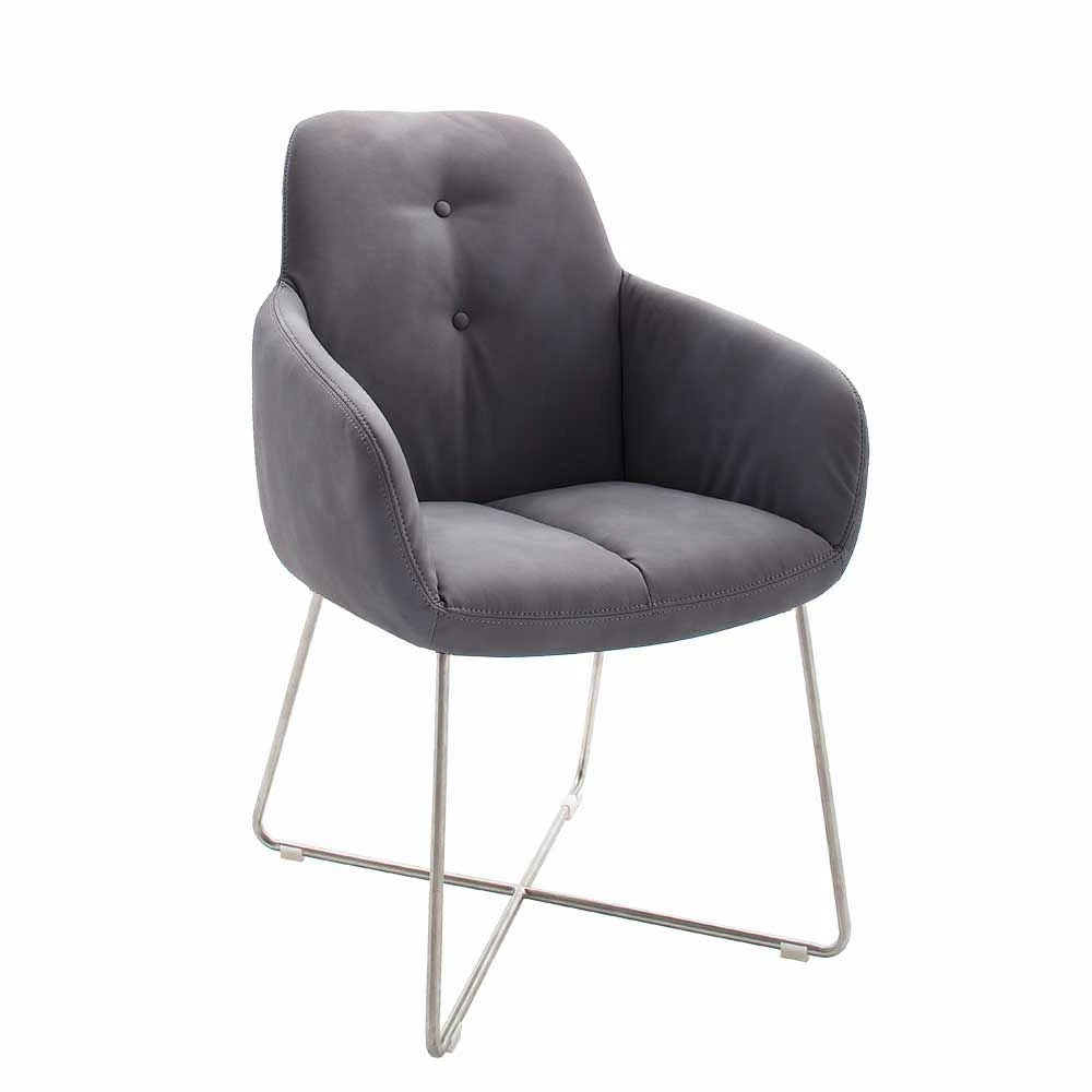 Eleganter Tischsessel In Grau Kunstleder Jarnis & Edelstahl (2er Set) - Image 2
