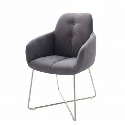 Eleganter Tischsessel In Grau Kunstleder Jarnis & Edelstahl (2er Set)