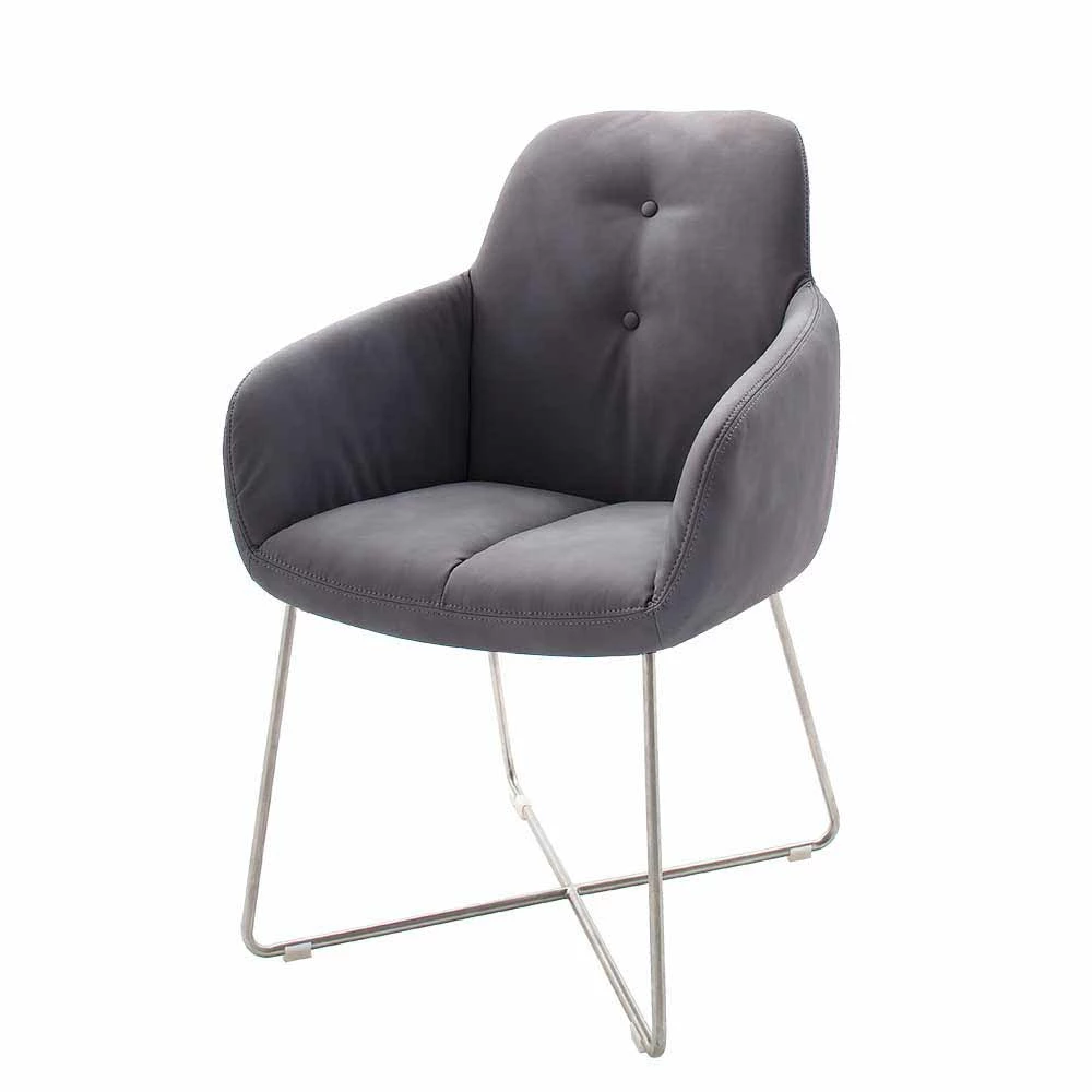 Eleganter Tischsessel In Grau Kunstleder Jarnis & Edelstahl (2er Set)