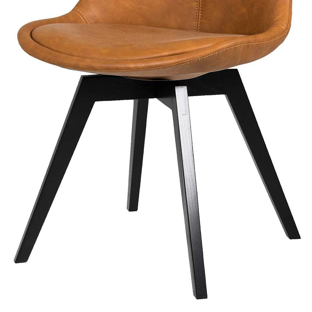 Esstischstuhl In Cognac Braun Kunstleder Sucaeva Mit Eiche Gestell Schwarz (2er Set) - Image 3