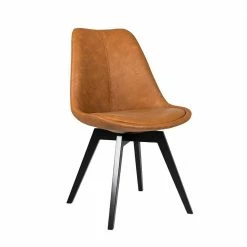 Esstischstuhl In Cognac Braun Kunstleder Sucaeva Mit Eiche Gestell Schwarz (2er Set)