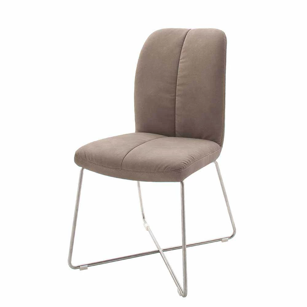 Esstischstuhl In Kunstleder Schlammfarben Senza Mit X-Form-Gestell Edelstahl (2er Set)