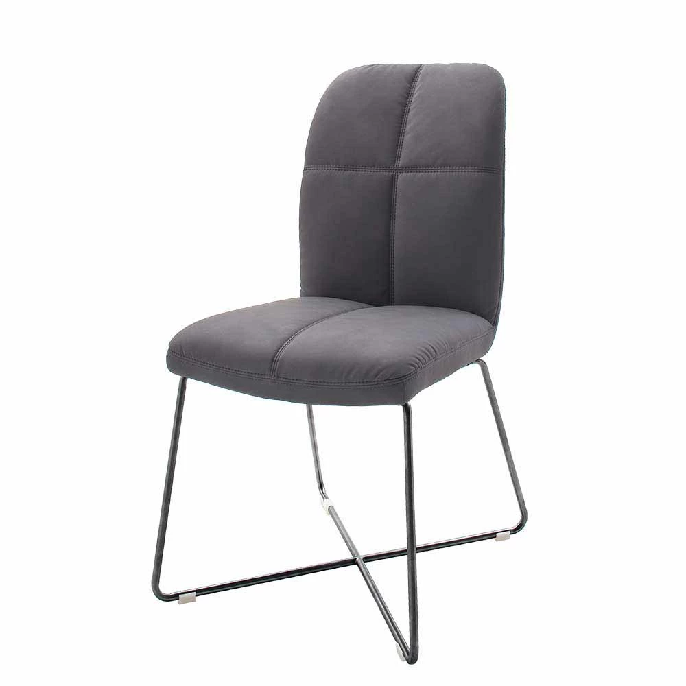 Esszimmer Polsterstuhl Mit Edelstahl Anthrazit Top & Grauem Kunstleder (2er Set) 3 Esszimmer Polsterstuhl Mit Edelstahl Anthrazit Top & Grauem Kunstleder (2er Set)