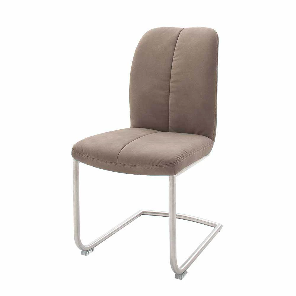 Esszimmerstuhl In Kunstleder Schlamm Lenarus Mit Schwingfuß Edelstahl (2er Set)