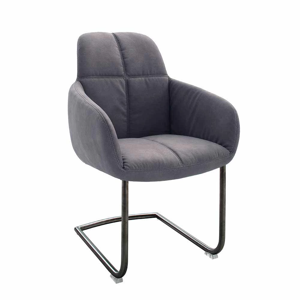 Esszimmerstuhl Mit Armlehnen In Kunstleder Grau Bentema Auf Schwingfuß (2er Set) - Image 2