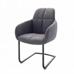 Esszimmerstuhl Mit Armlehnen In Kunstleder Grau Bentema Auf Schwingfuß (2er Set)