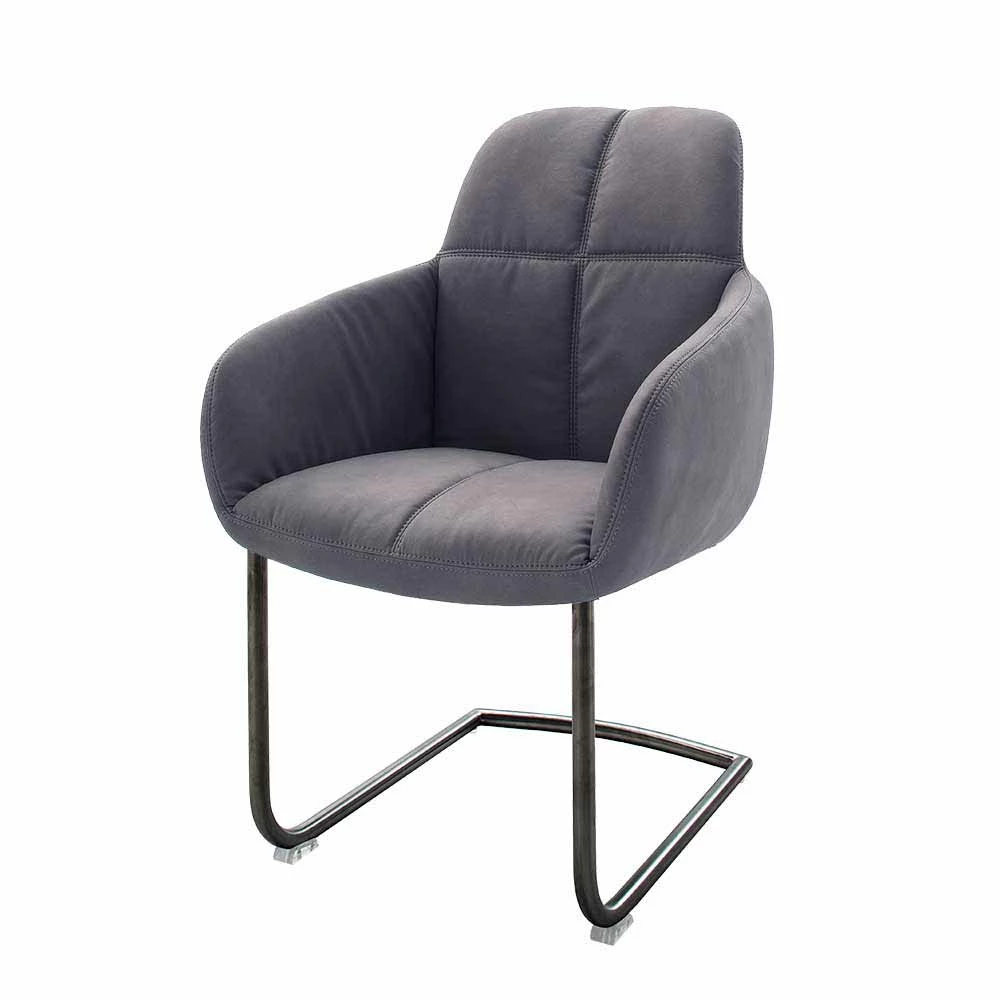 Esszimmerstuhl Mit Armlehnen In Kunstleder Grau Bentema Auf Schwingfuß (2er Set)