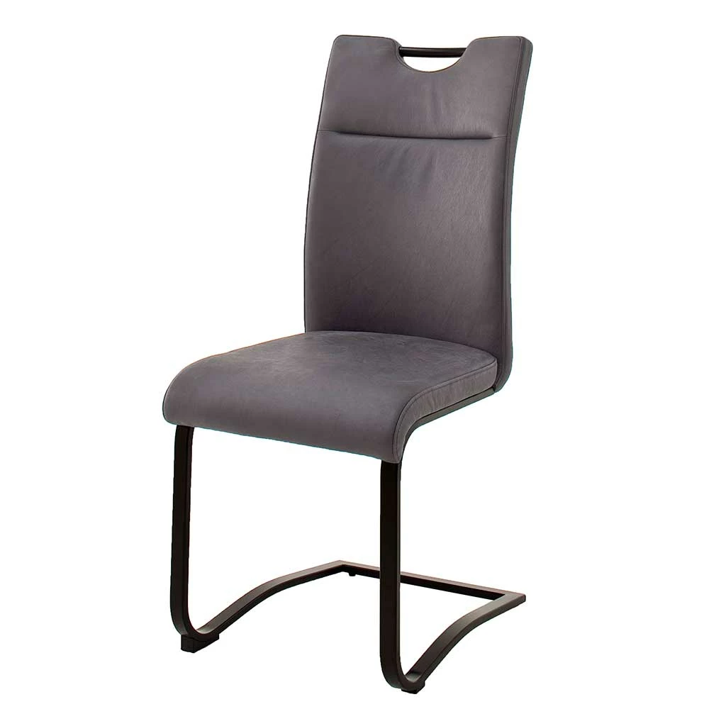 Freischwinger Lederstuhl In Grau - Zylvia (2er Set)