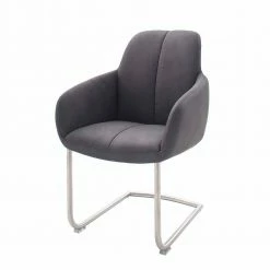 Freischwinger Stuhl Mit Armlehnen In Grau Kunstleder Harris & Edelstahl (2er Set)