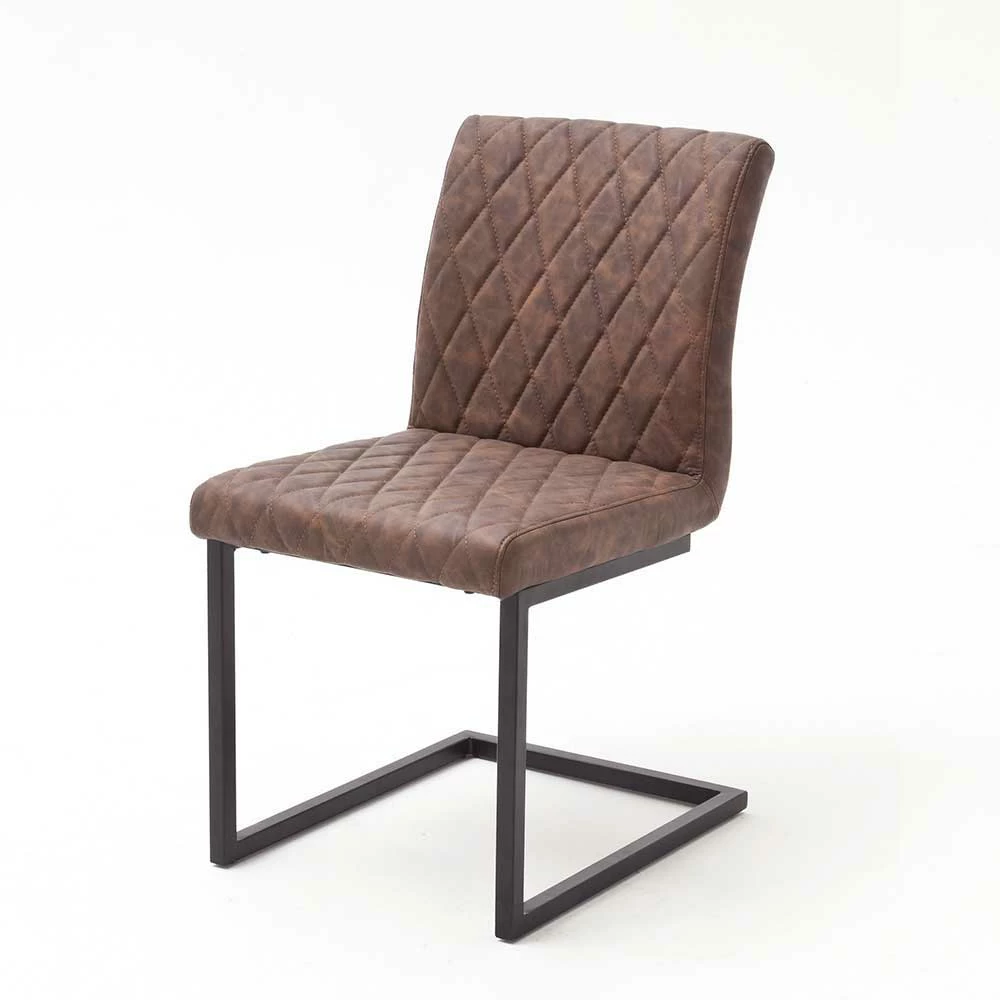 Freischwingerstuhl Mit Vintage Kunstleder Braun Craig & Eisen Schwarz (4er Set) - Image 2