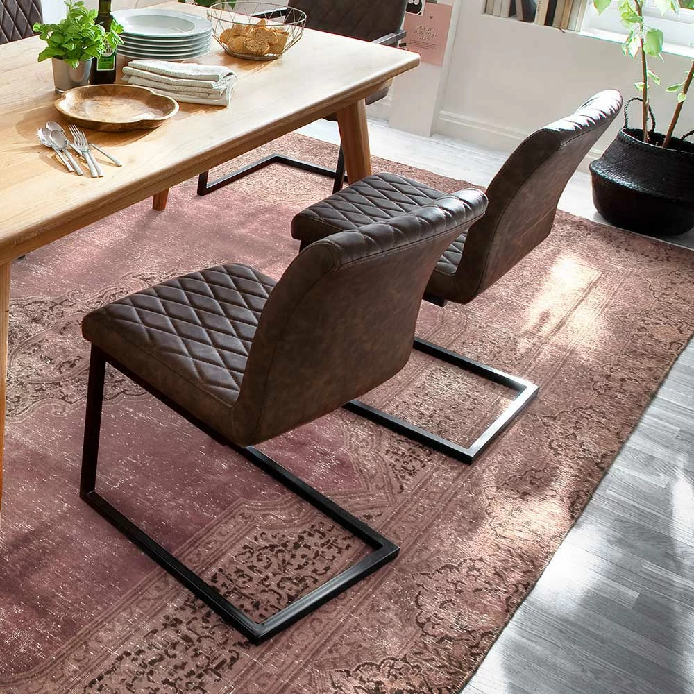 Freischwingerstuhl Mit Vintage Kunstleder Braun Craig & Eisen Schwarz (4er Set) - Image 6