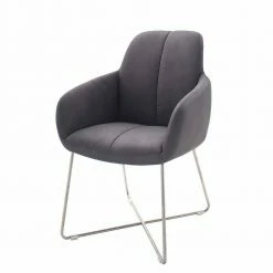 Grauer Armlehnstuhl Mit Kunstleder Carlotte Auf Edelstahlgestell (2er Set)