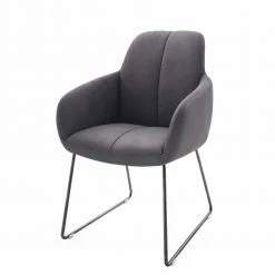 Grauer Armlehnstuhl Mit Kunstleder Athen & Bügelgestell (2er Set)