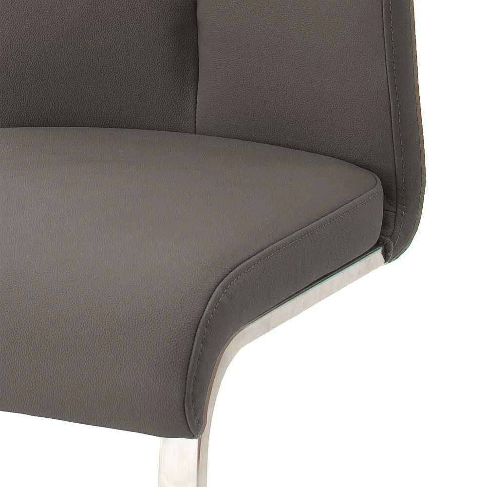 Grauer Lederstuhl Mit Edelstahl - Yetarra (2er Set) - Image 6