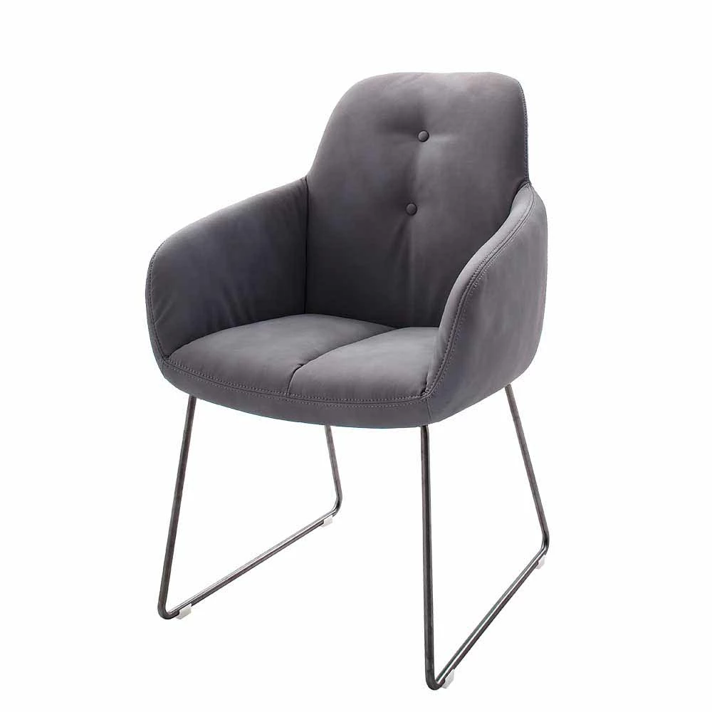 Grauer Polsterstuhl Mit Kunstlederbezug Stramas & Edelstahlgestell (2er Set)