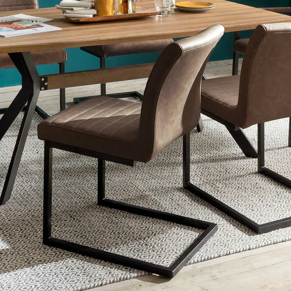 Küchenstuhl In Braun Kunstleder Tapas Mit Eisen Schwinggestell Schwarz (4er Set) - Image 6