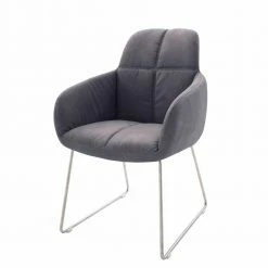 Kunstleder Armlehnstuhl In Grau Fixum Mit Bügelgestell Edelstahl (2er Set)