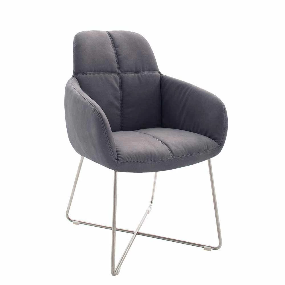 Kunstleder Esstischsessel In Grau Winner Mit Edelstahl Fuß (2er Set) - Image 2