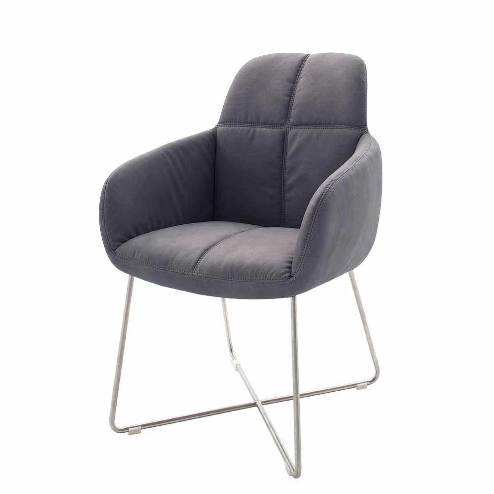 Kunstleder Esstischsessel In Grau Winner Mit Edelstahl Fuß (2er Set)