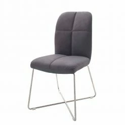 Kunstleder-Esstischstuhl In Grau Linz Mit Edelstahl X-Fuß (2er Set)