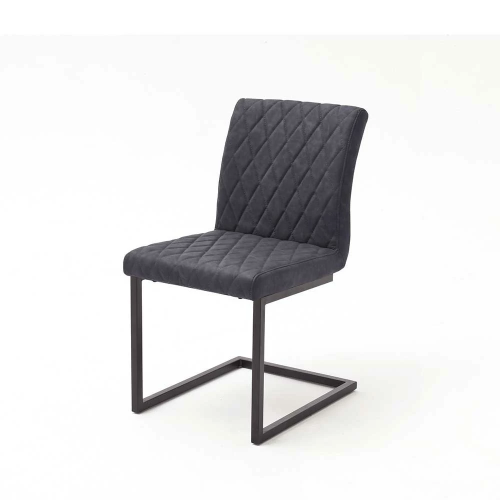 Kunstleder Freischwinger Mit Rautensteppung Asta In Grau (4er Set) - Image 2