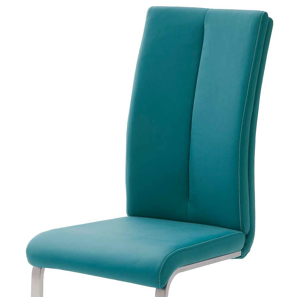 Kunstleder Polsterstuhl In Petrol Fascinationa Mit Schwinggestell Edelstahl (4er Set) - Image 4