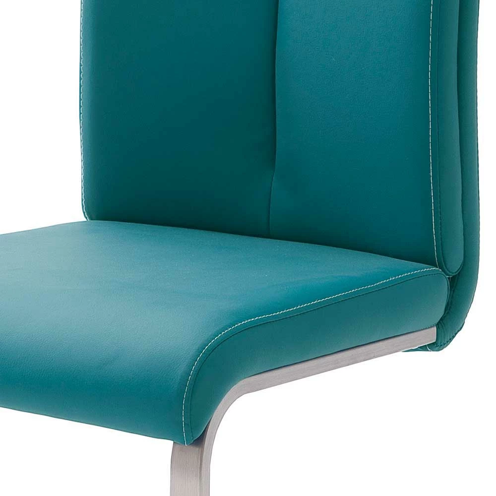 Kunstleder Polsterstuhl In Petrol Fascinationa Mit Schwinggestell Edelstahl (4er Set) - Image 5