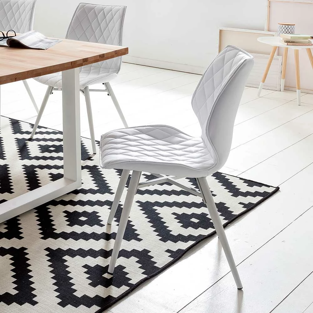 Kunstleder Schalenstuhl Mit Rautensteppung Cimbaly In Weiß (2er Set)