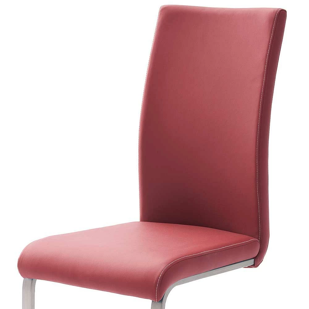 Kunstleder Schwingstuhl In Rot Dunkel Castalla Mit Edelstahl Fuß (4er Set) - Image 4