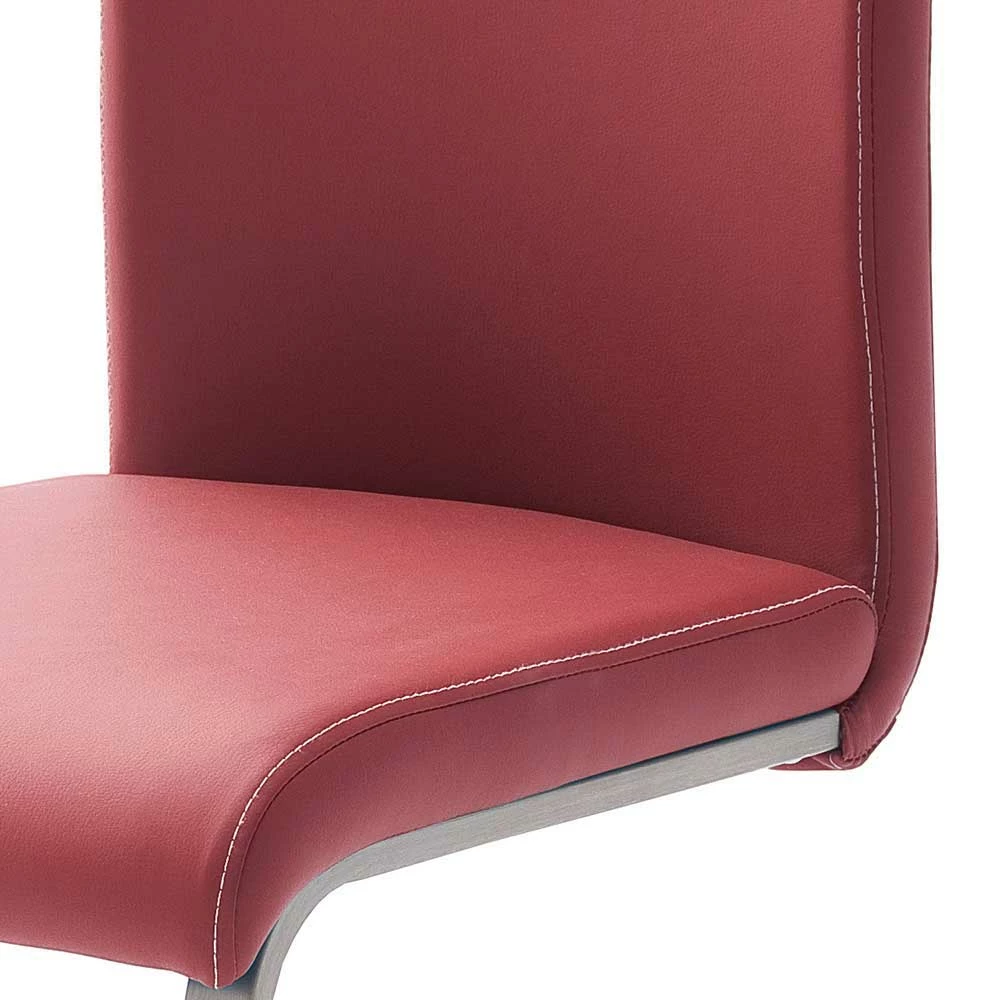 Kunstleder Schwingstuhl In Rot Dunkel Castalla Mit Edelstahl Fuß (4er Set) - Image 5