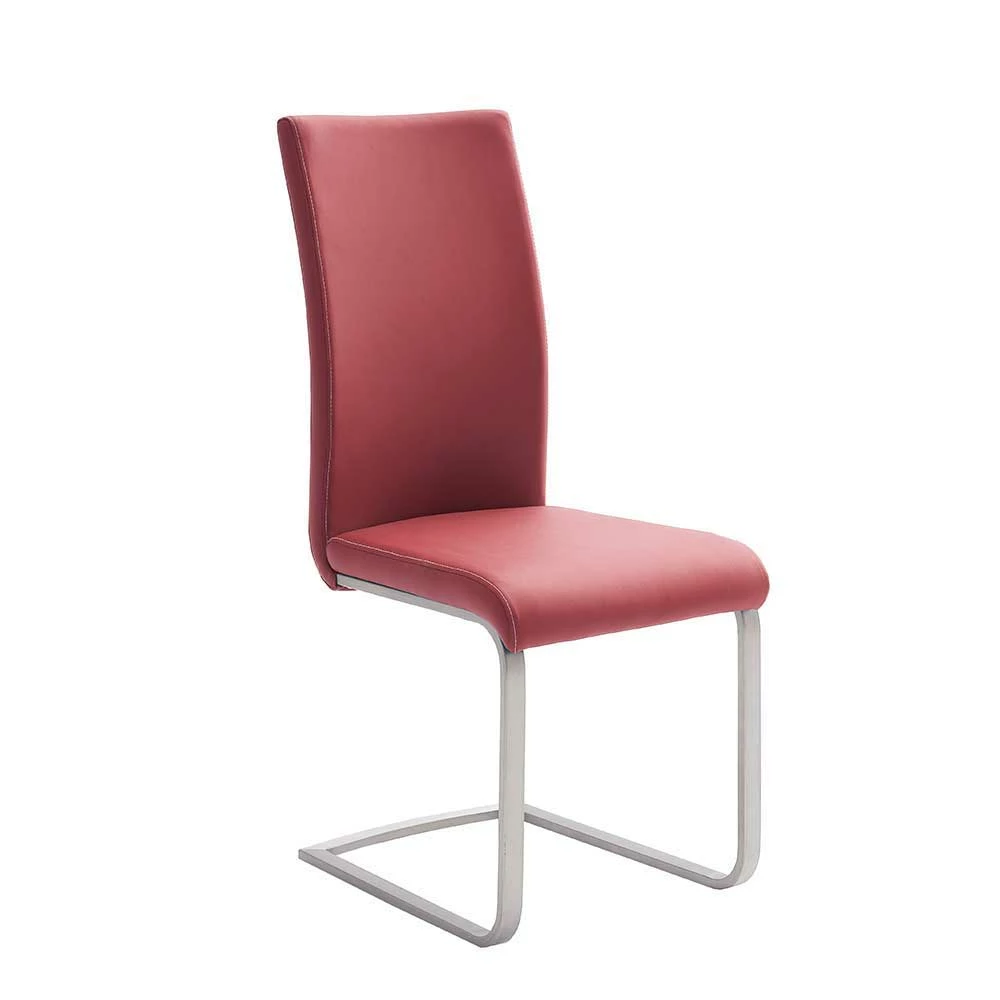 Kunstleder Schwingstuhl In Rot Dunkel Castalla Mit Edelstahl Fuß (4er Set)