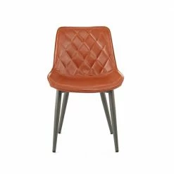 Kunstleder Stuhl In Cognac Braun - Calumja (2er Set) -Malott-Shop kunstleder stuhl in cognac braun mit rauten stepp calumja 02