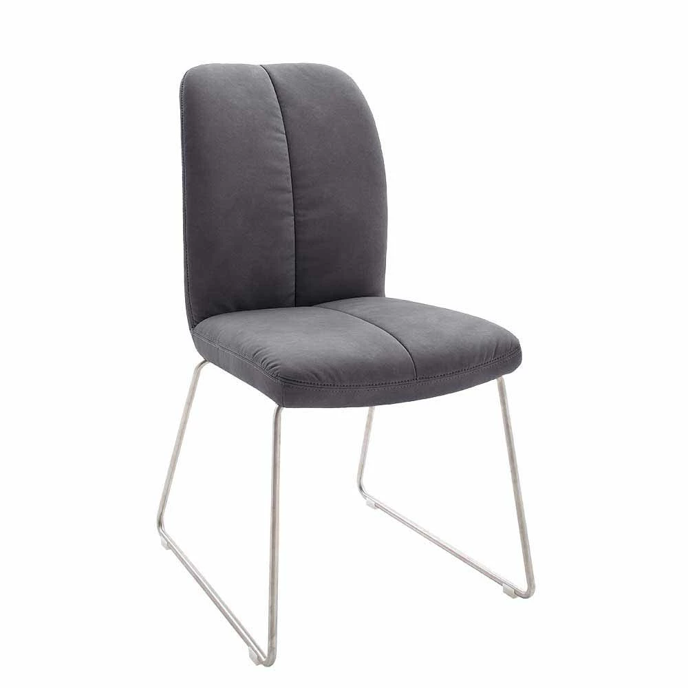 Kunstleder Stuhl Mit Vertikaler Ziernaht In Grau Brooklyn & Edelstahl (2er Set) - Image 2