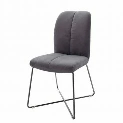 Kunstleder Stuhl Set In Grau Criasso Mit Edelstahl-X-Gestell In Anthrazit (2er Set)