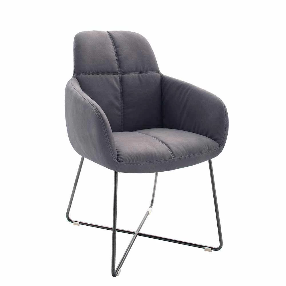 Kunstlederstuhl Mit Armlehnen In Grau Amber Mit Edelstahl (2er Set) - Image 2