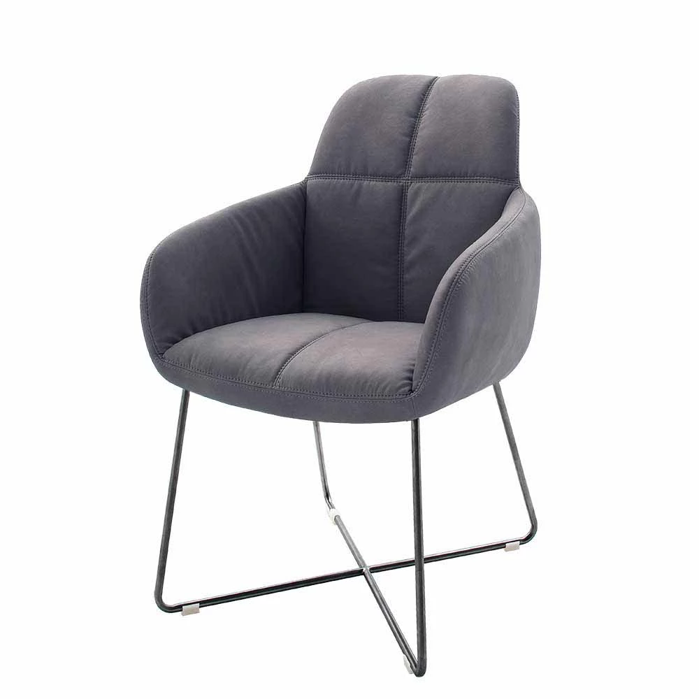 Kunstlederstuhl Mit Armlehnen In Grau Amber Mit Edelstahl (2er Set)